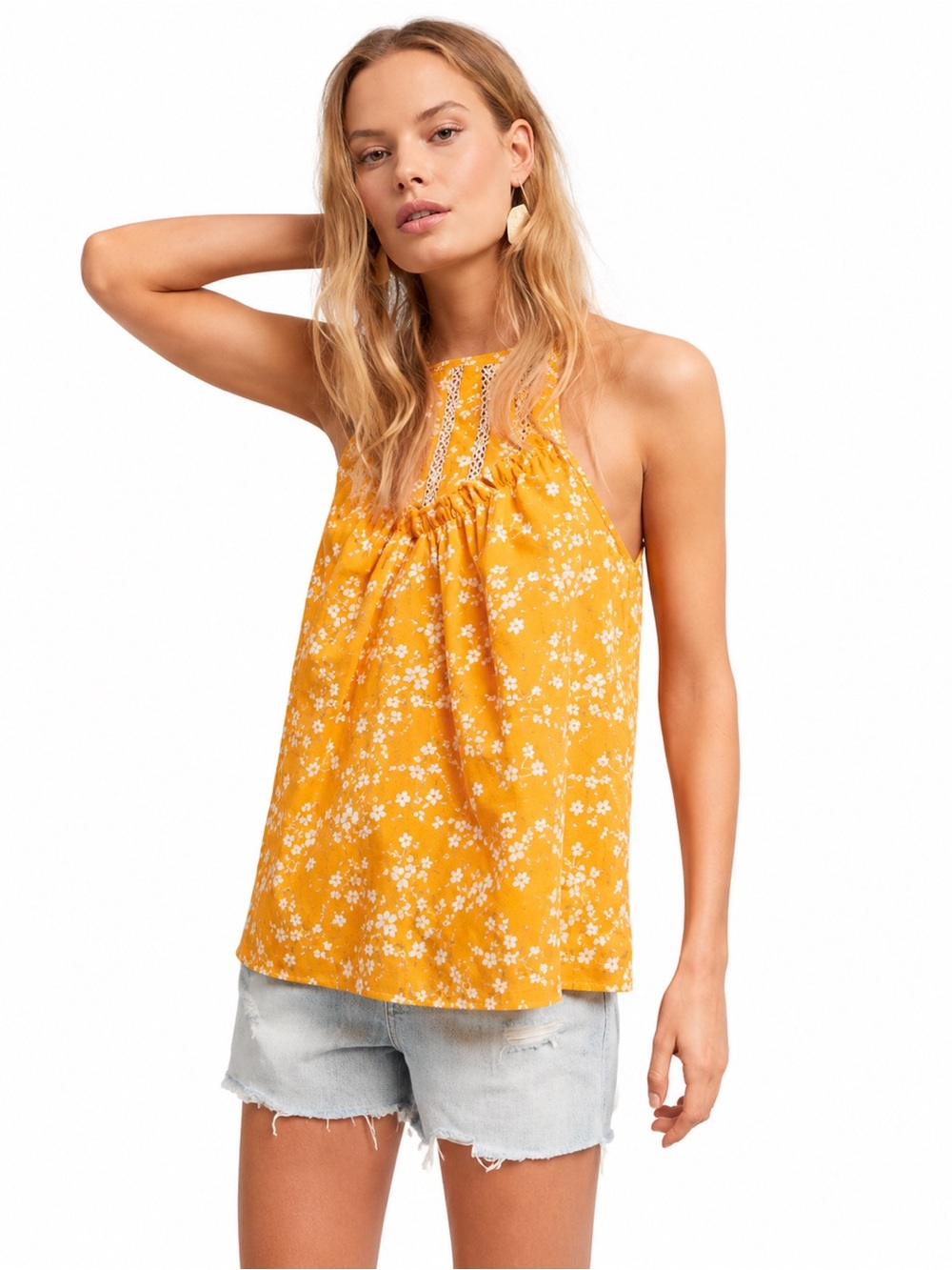 Anthropologie Maeve Martell Mustard 0700 Yellow Top tank cotton floral small